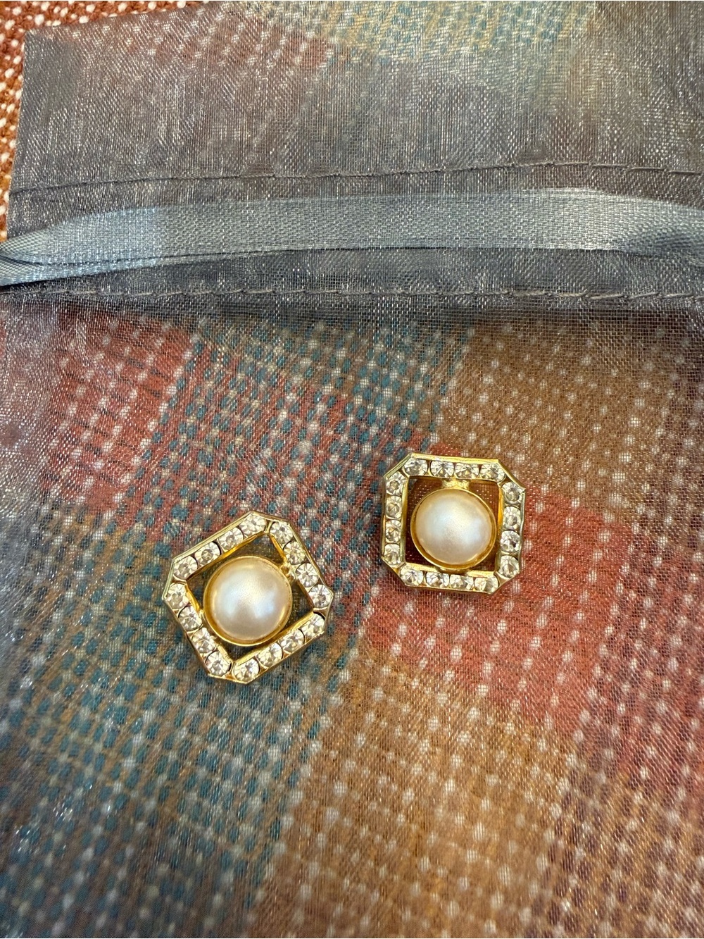 Gold-Tone Pearl & Crystal Square Stud Earrings